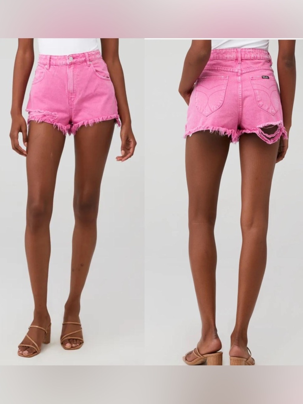 ROLLA'S Pink High-Rise Frayed Denim Shorts